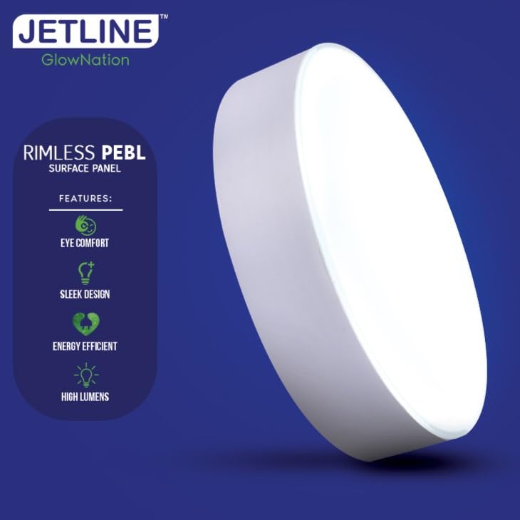 LED 12W Rimless PEBL Surface Panel, Round, Pack of 1, Cool White - No False Ceiling Required