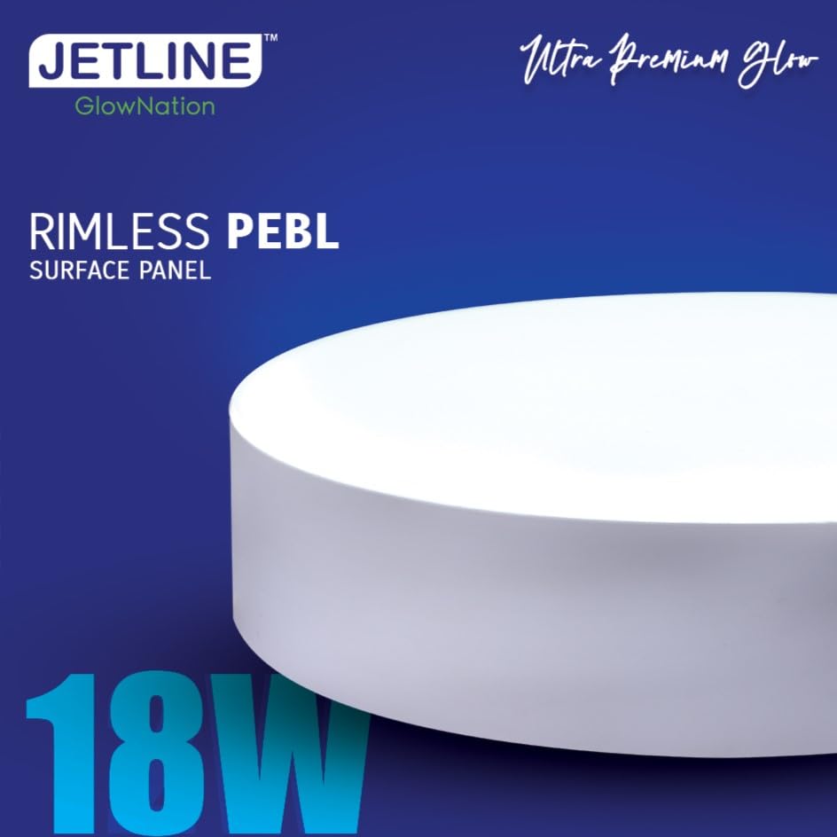 LED 18W Rimless PEBL Surface Panel, Round, Pack of 1, Cool White - No False Ceiling Required